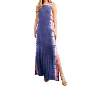 NEW FSL APPAREL jersey tie dye maxi dress in navy